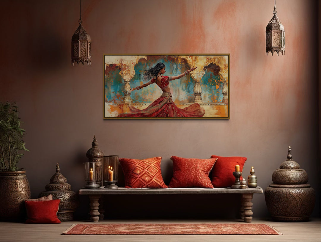 Indian Woman Dancing Traditional Dance Framed Canvas Wall Art