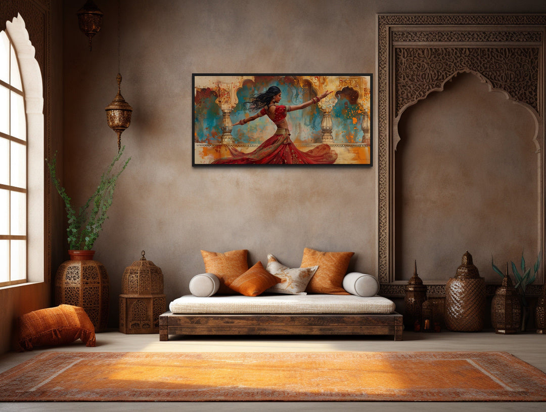 Indian Woman Dancing Traditional Dance Framed Canvas Wall Art