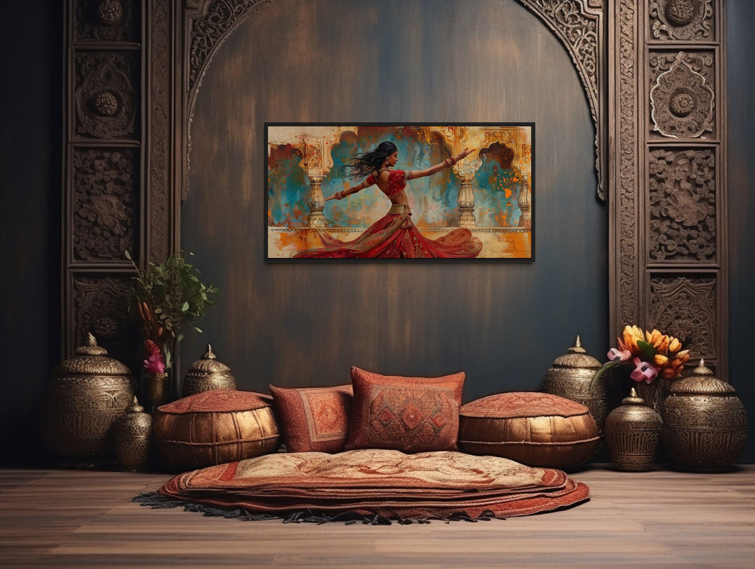 Indian Woman Dancing Traditional Dance Framed Canvas Wall Art