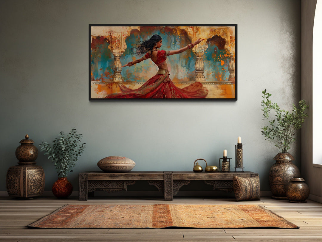 Indian Woman Dancing Traditional Dance Framed Canvas Wall Art