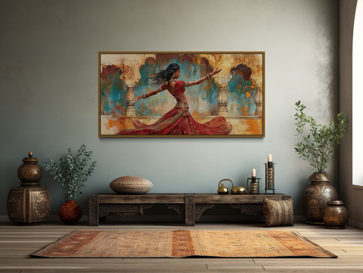 Indian Woman Dancing Traditional Dance Framed Canvas Wall Art