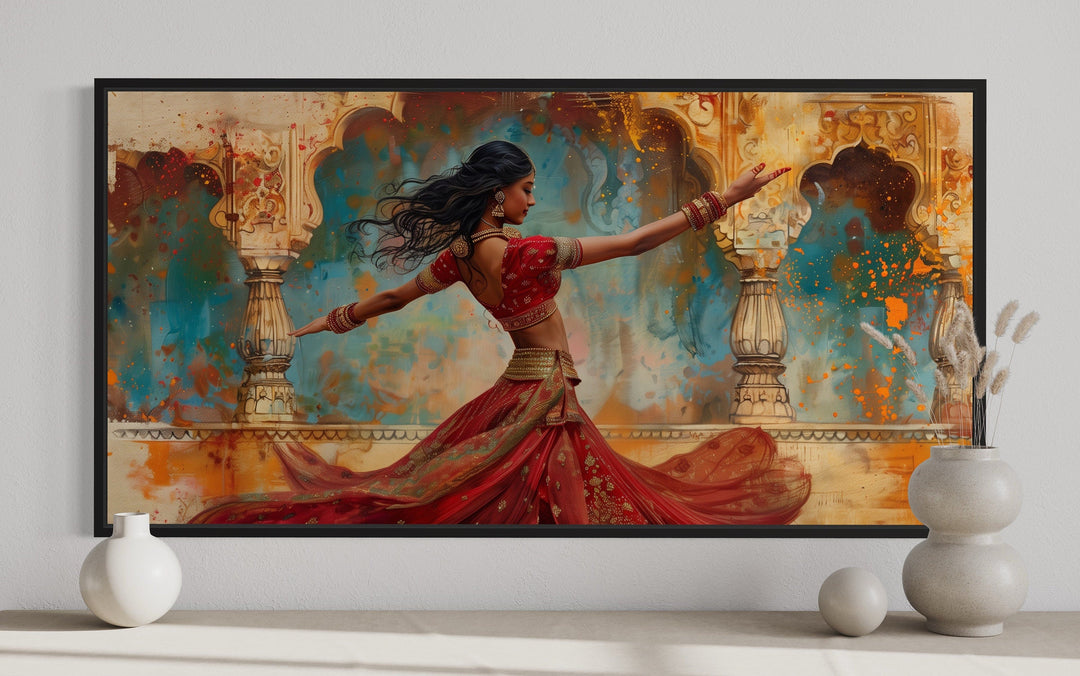 Indian Woman Dancing Traditional Dance Framed Canvas Wall Art