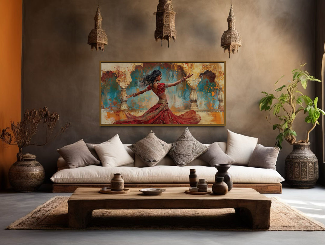 Indian Woman Dancing Traditional Dance Framed Canvas Wall Art