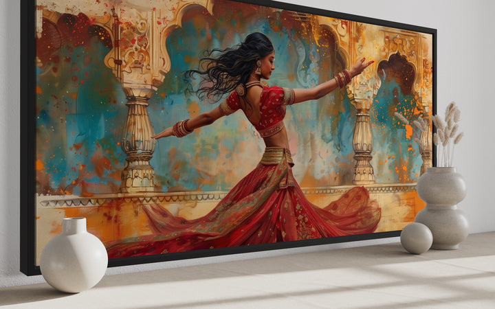 Indian Woman Dancing Traditional Dance Framed Canvas Wall Art