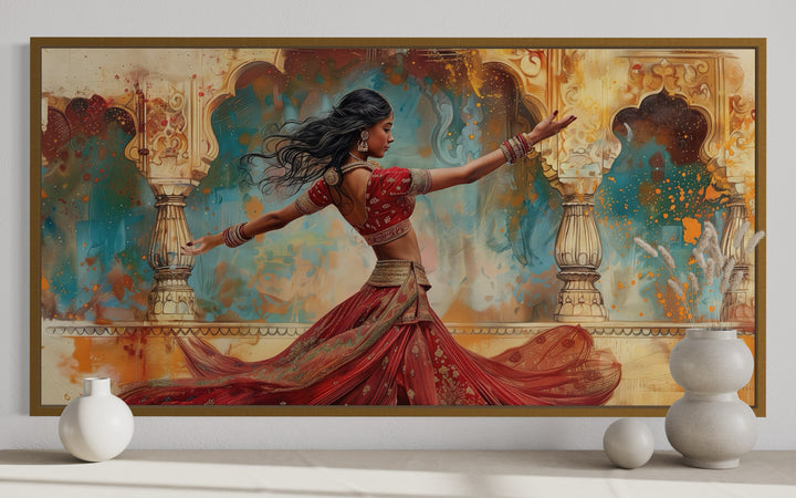 Indian Woman Dancing Traditional Dance Framed Canvas Wall Art