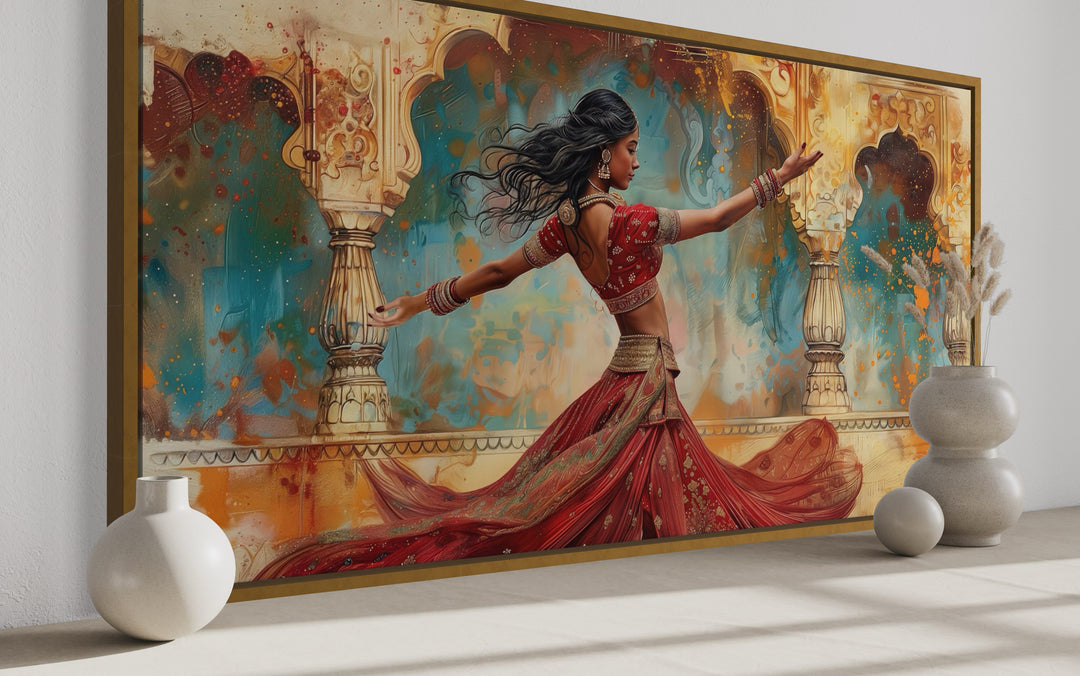 Indian Woman Dancing Traditional Dance Framed Canvas Wall Art