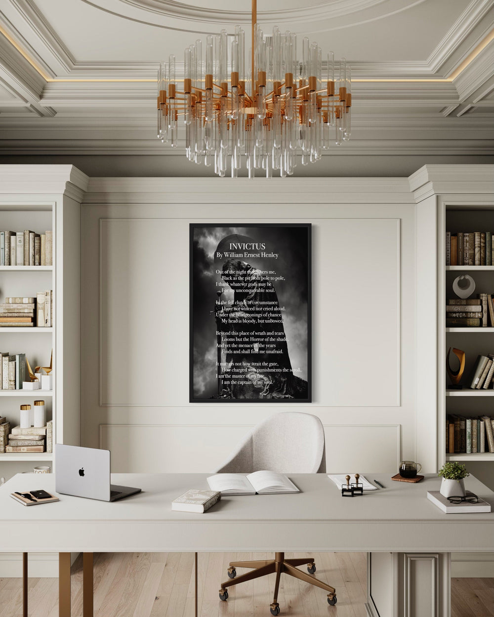 Library Wall Decor - Invictus Poem By William Ernest Henley Framed Canvas Wall Art