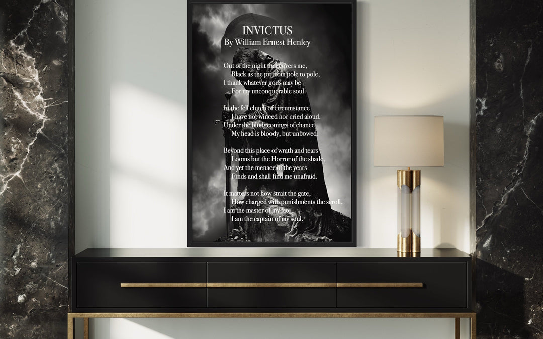 Library Wall Decor - Invictus Poem By William Ernest Henley Framed Canvas Wall Art