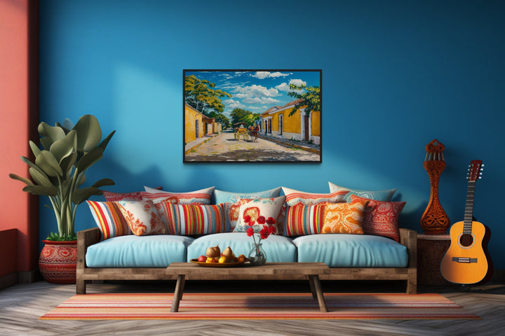 Izamal Painting With Horse Carriage Mexican Framed Canvas Wall Art