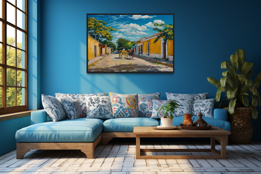 Izamal Painting With Horse Carriage Mexican Framed Canvas Wall Art