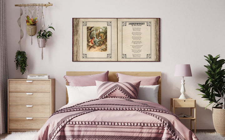 Jabberwocky Poem Wall Art – Vintage Poem Print Canvas for Victorian Library Decor
