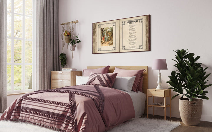 Jabberwocky Poem Wall Art – Vintage Poem Print Canvas for Victorian Library Decor