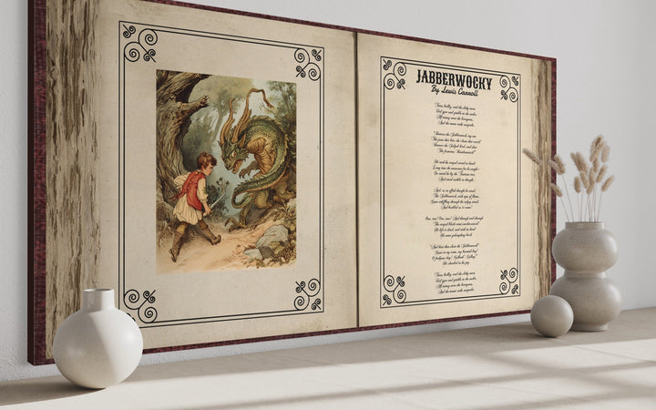 Jabberwocky Poem Wall Art – Vintage Poem Print Canvas for Victorian Library Decor