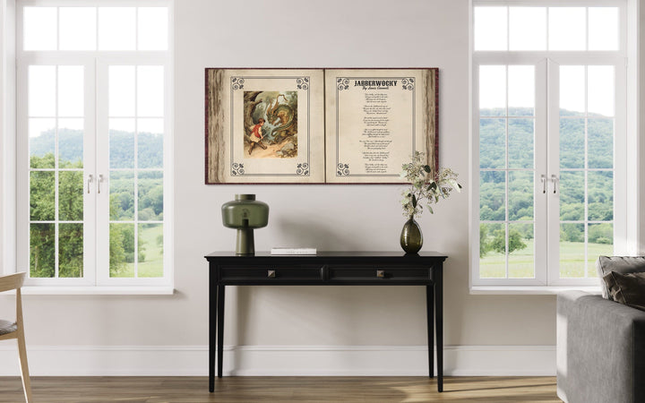 Jabberwocky Poem Wall Art – Vintage Poem Print Canvas for Victorian Library Decor