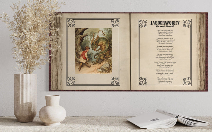 Jabberwocky Poem Wall Art – Vintage Poem Print Canvas for Victorian Library Decor
