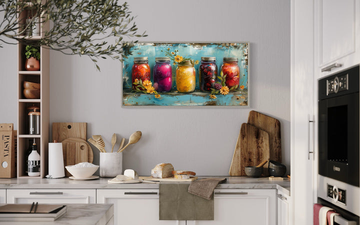 Jam In Mason Jars Rustic Farmhouse Kitchen Framed Canvas Wall Art