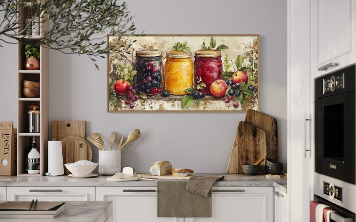 Jam In Mason Jars Rustic Farmhouse Kitchen Framed Canvas Wall Art