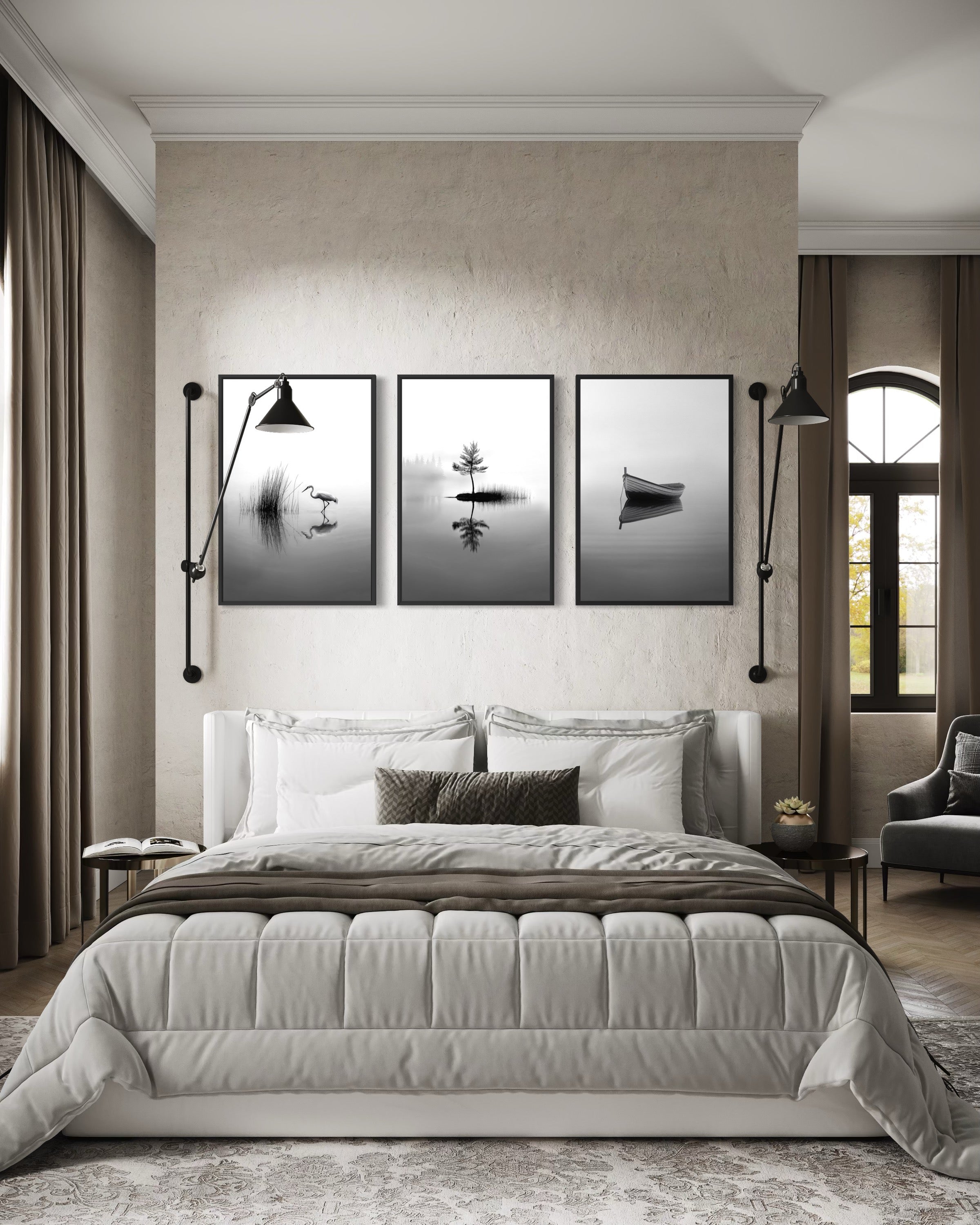 【3点セット】ウッド アートフレーム 北欧 ジャパンディ ホテルライク Waves and Sun Japandi Wall Art Triptych Set of 3 Prints, Simple