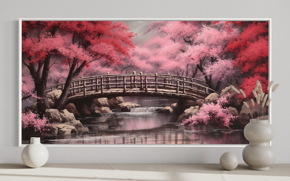 Japanese Cherry Blossom Sakura Garden Framed Canvas Wall Art close up