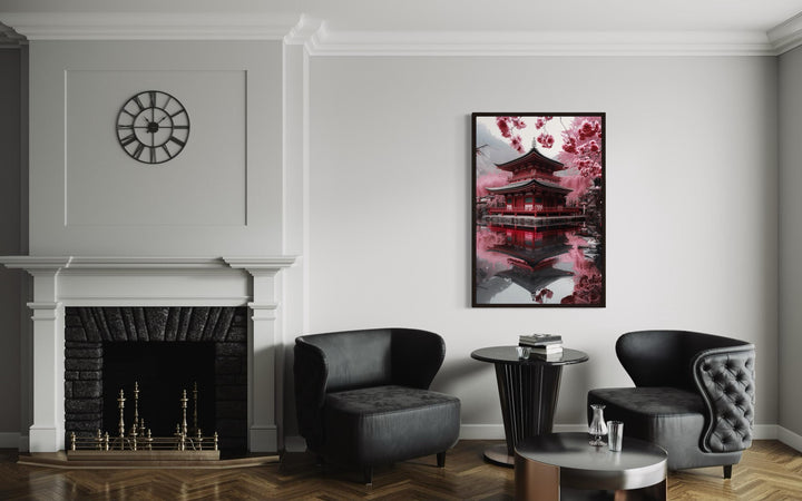 Japanese Pagoda And Sakura Garden Framed Canvas Wall Art