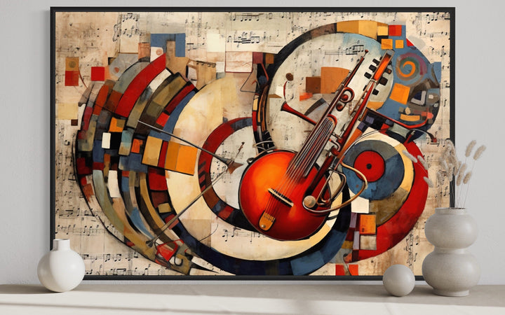 Jazz Musical Instruments Abstract Framed Canvas Wall Art