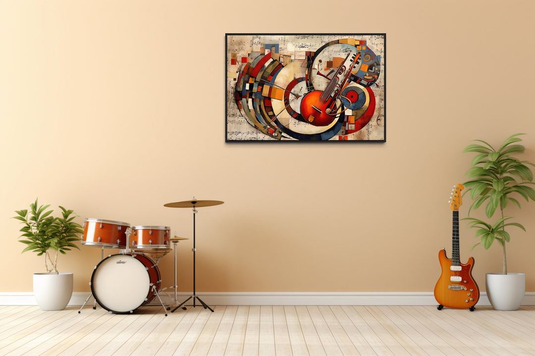 Jazz Musical Instruments Abstract Framed Canvas Wall Art