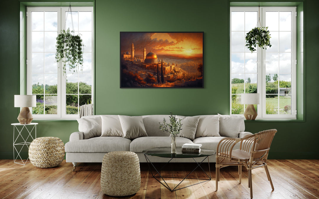 Jerusalem Old City Temples At Sunset Painting Canvas Wall Art in green room