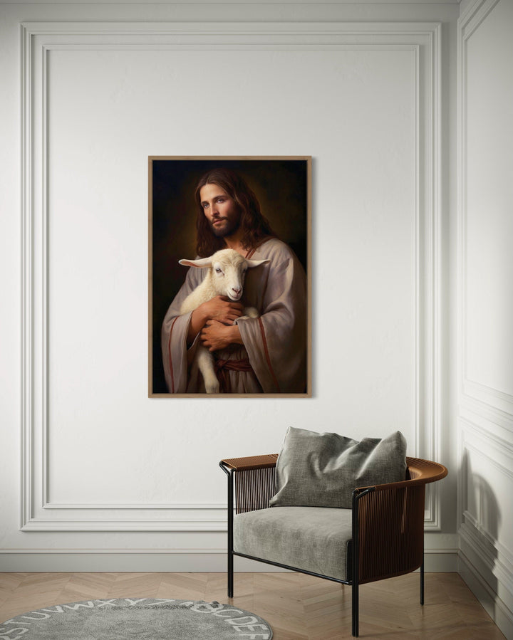 Jesus and lamb framed canvas wall art.