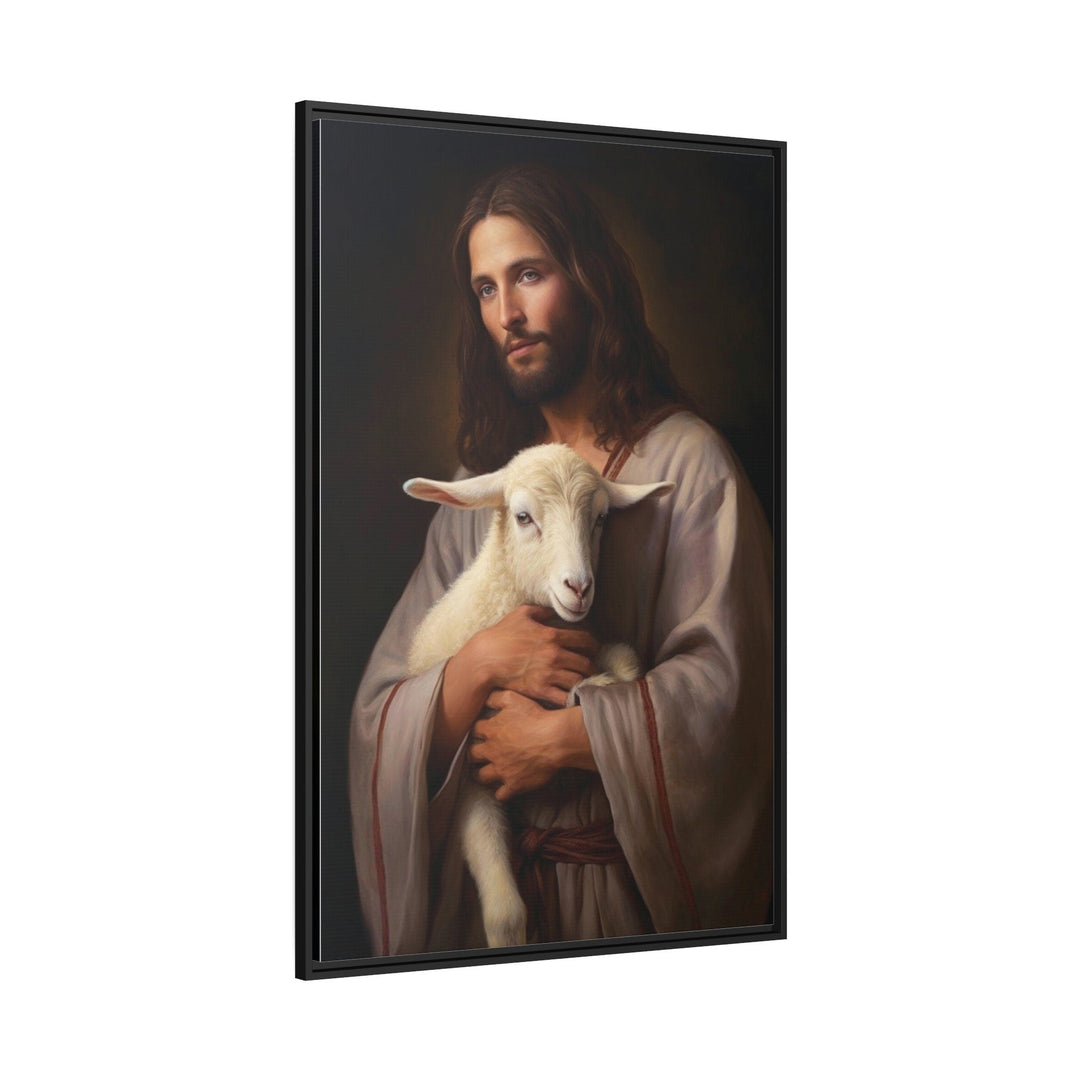 Jesus And Lamb Framed Canvas Wall Art