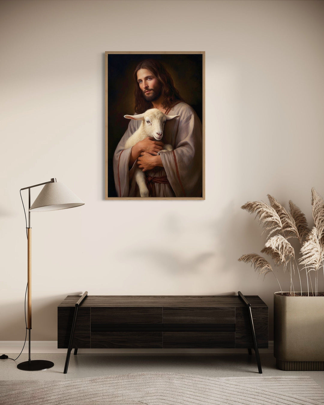 Jesus And Lamb Framed Canvas Wall Art