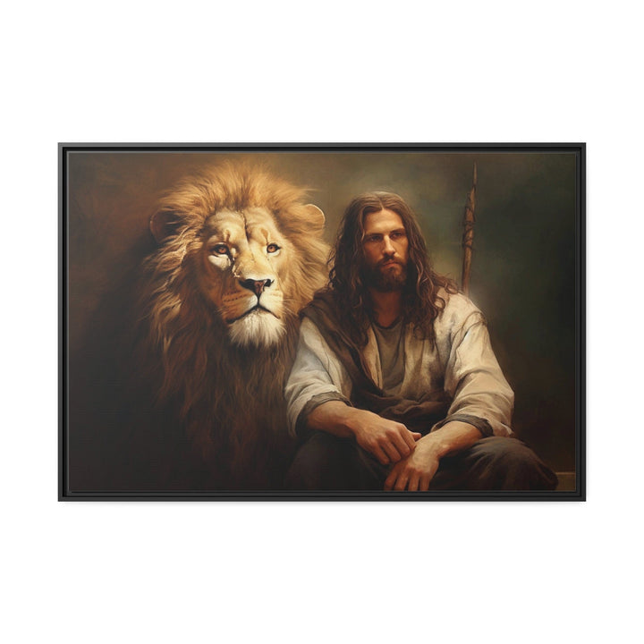 Jesus And The Lion Christian Framed Canvas Wall Art