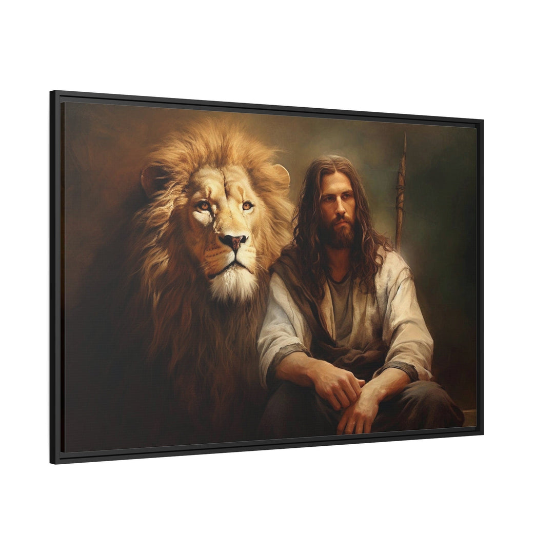 Jesus And The Lion Christian Framed Canvas Wall Art