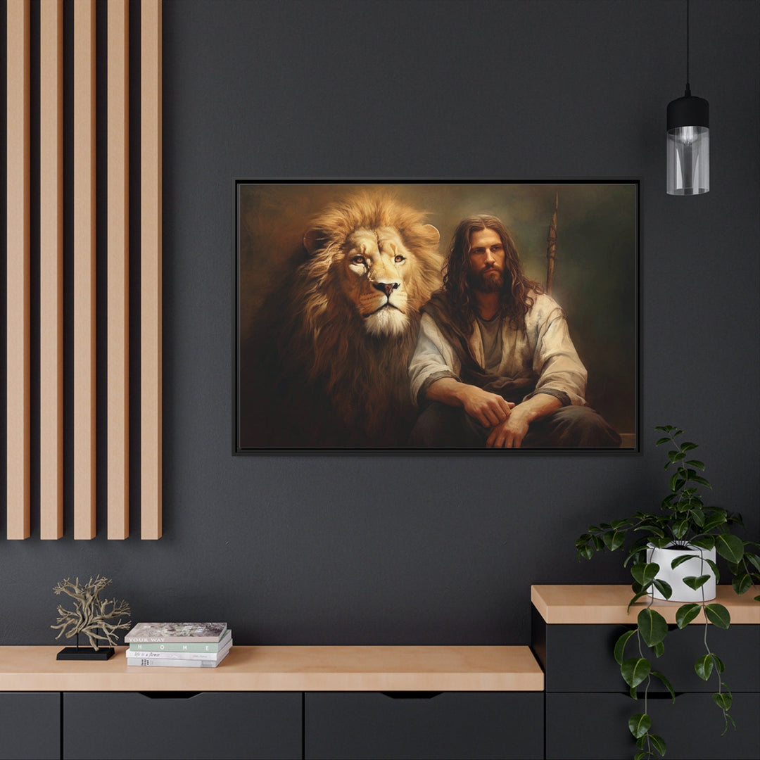 Jesus And The Lion Christian Framed Canvas Wall Art