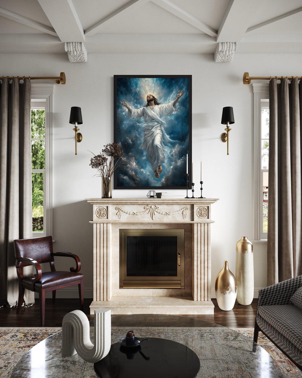 Jesus Ascension Into Heaven Christian Framed Canvas Wall Art
