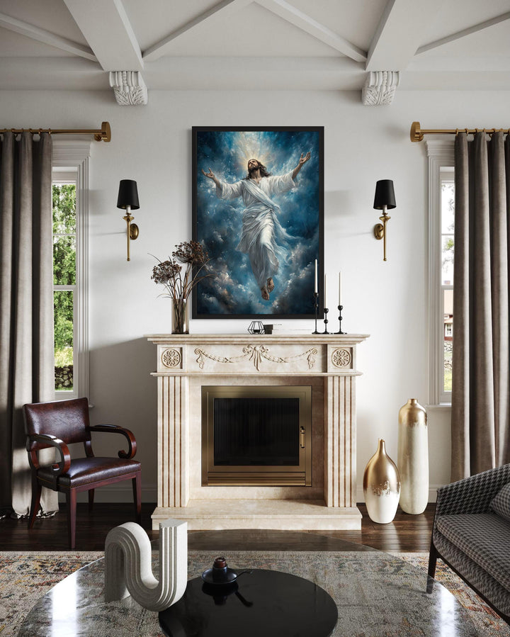 Jesus Ascension Into Heaven Christian Framed Canvas Wall Art