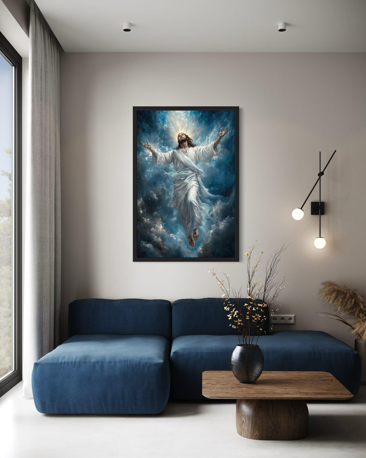 Jesus Ascension Into Heaven Christian Framed Canvas Wall Art