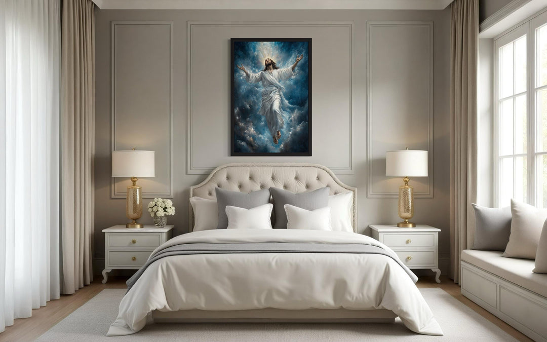 Jesus Ascension Into Heaven Christian Framed Canvas Wall Art