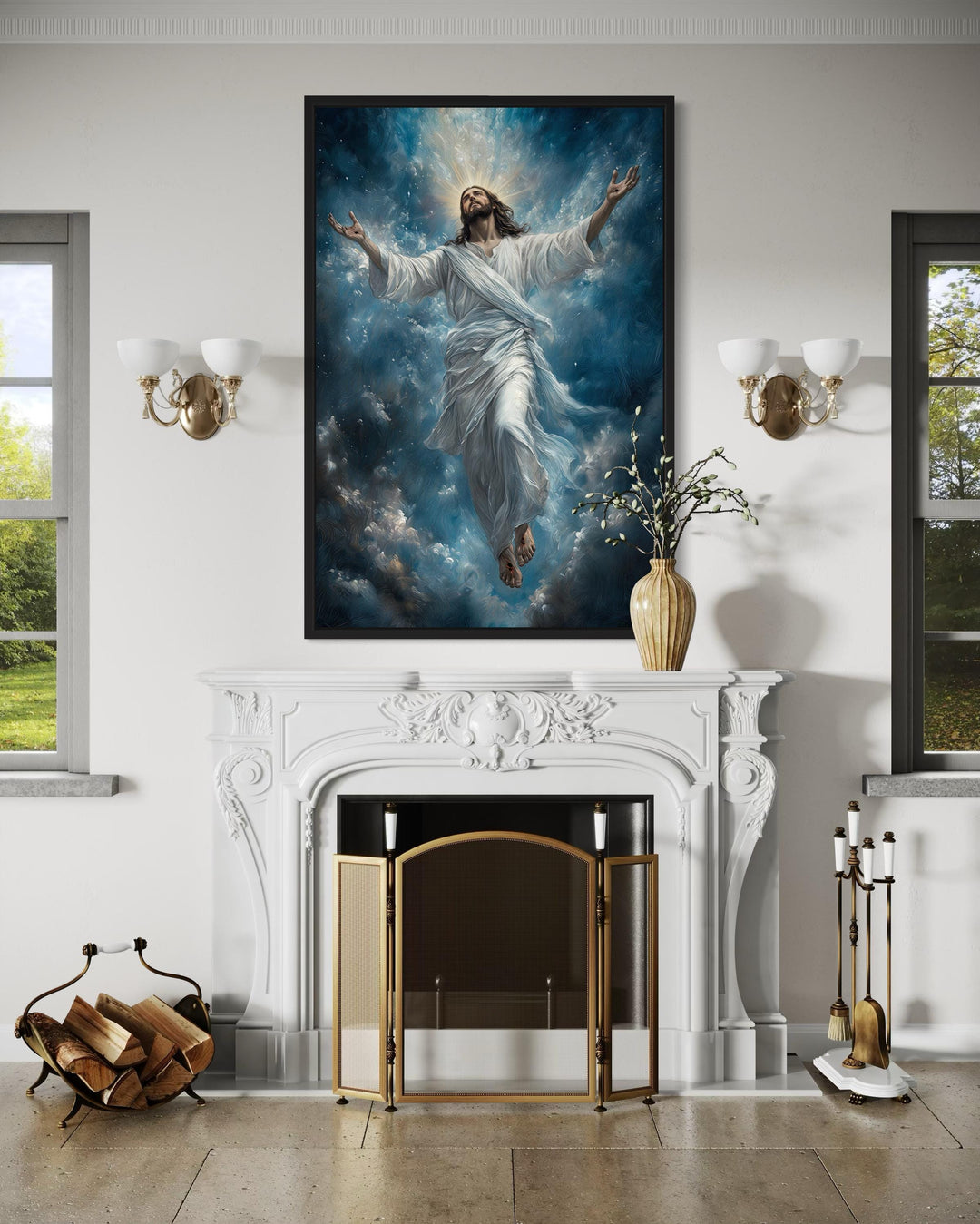 Jesus Ascension Into Heaven Christian Framed Canvas Wall Art
