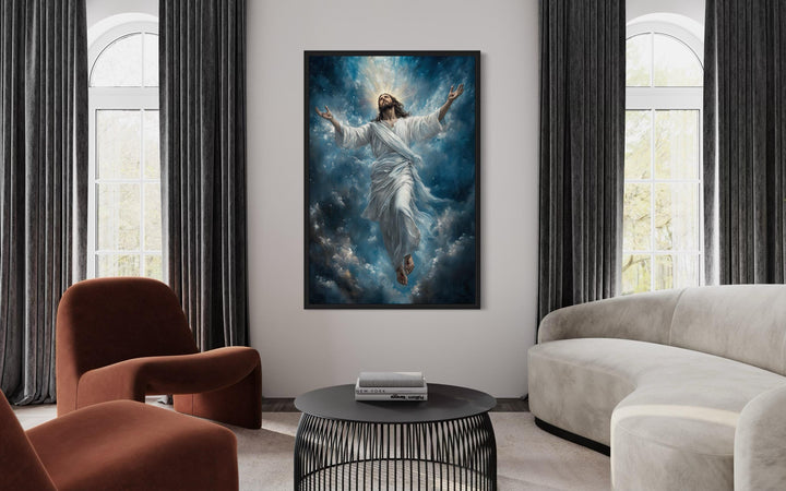 Jesus Ascension Into Heaven Christian Framed Canvas Wall Art