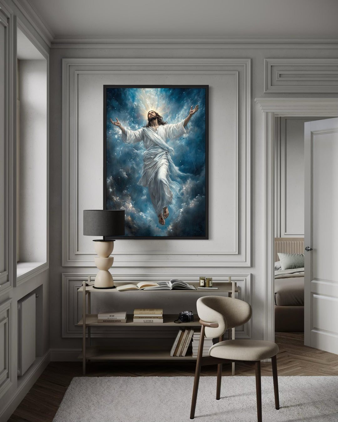 Jesus Ascension Into Heaven Christian Framed Canvas Wall Art