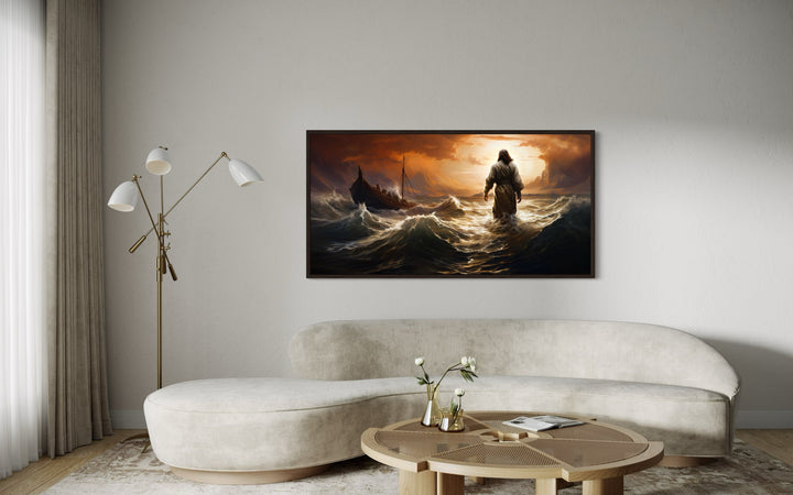 Jesus Walking On Water In Storm Modern Christian Framed Canvas Wall Art