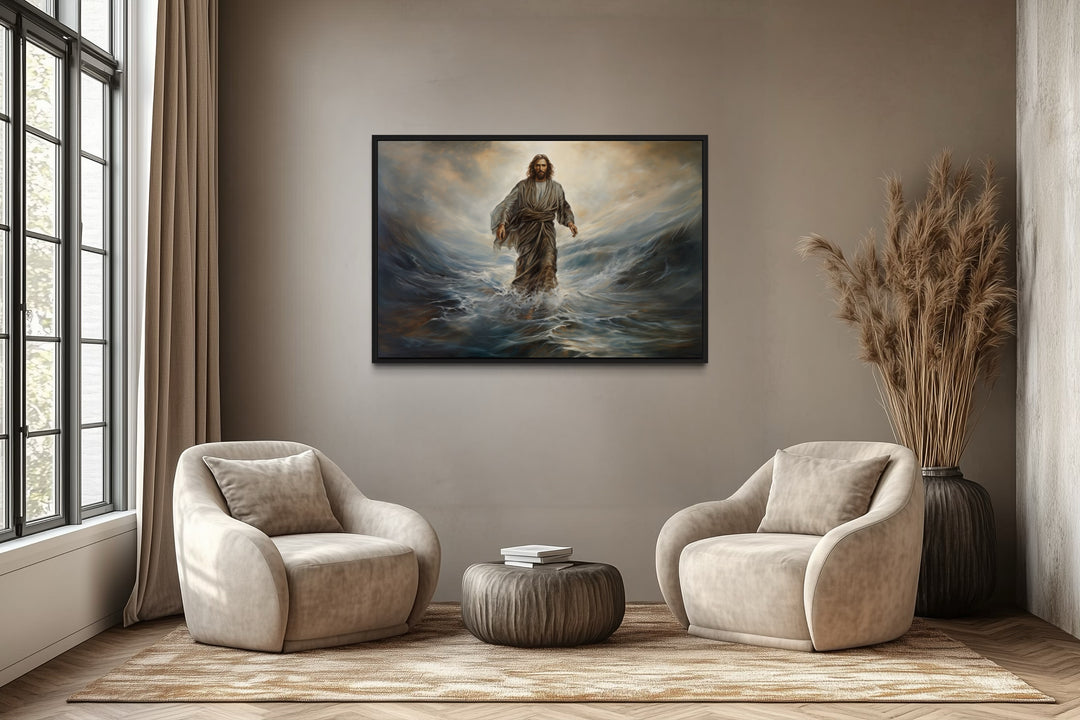 Jesus Walking On Water Modern Christian Framed Canvas Wall Art