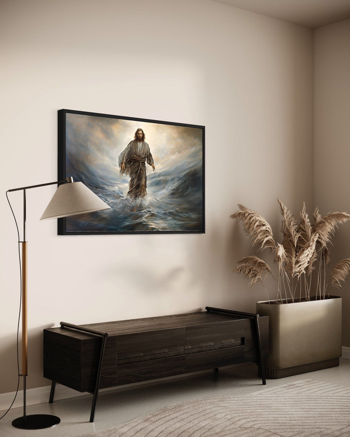 Jesus Walking On Water Modern Christian Framed Canvas Wall Art