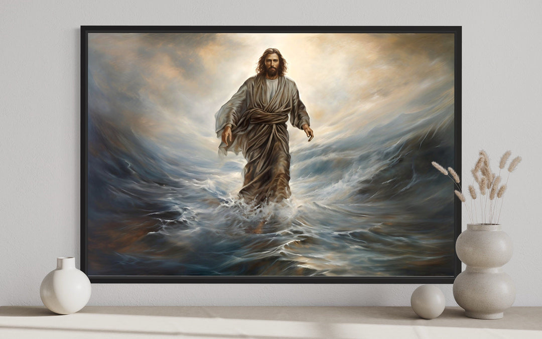 Jesus Walking On Water Modern Christian Framed Canvas Wall Art