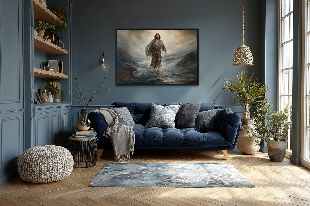 Jesus Walking On Water Modern Christian Framed Canvas Wall Art