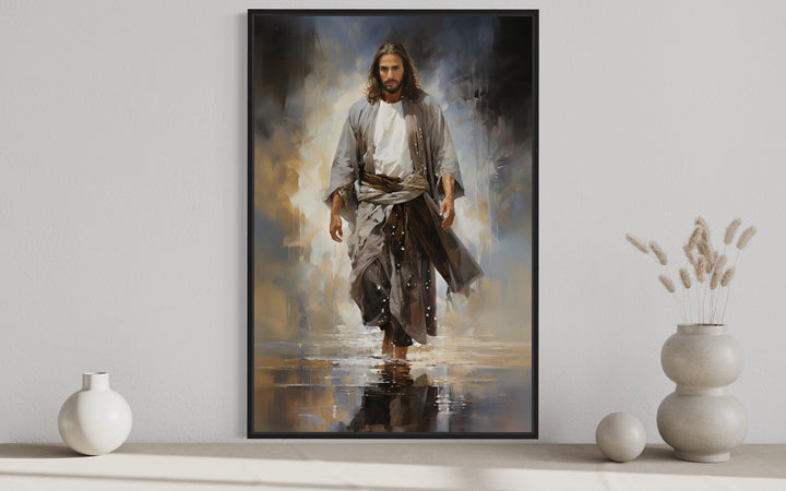 Jesus Walking on Water Modern Abstract Framed Canvas Wall Art