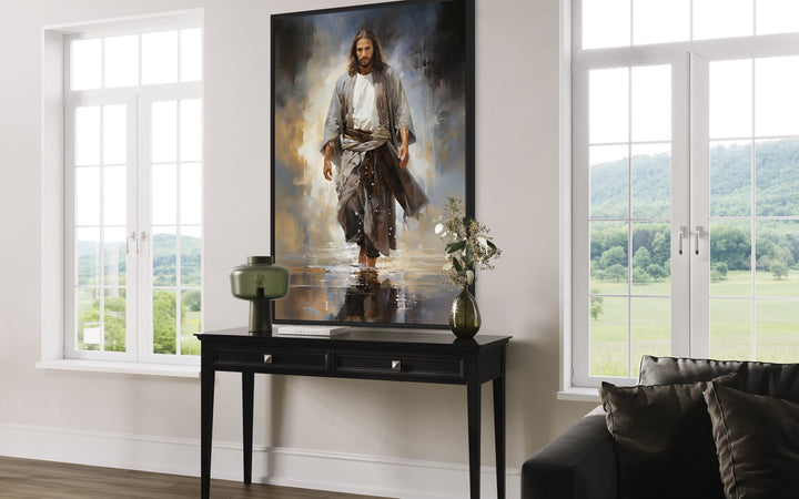 Jesus Walking on Water Modern Abstract Framed Canvas Wall Art