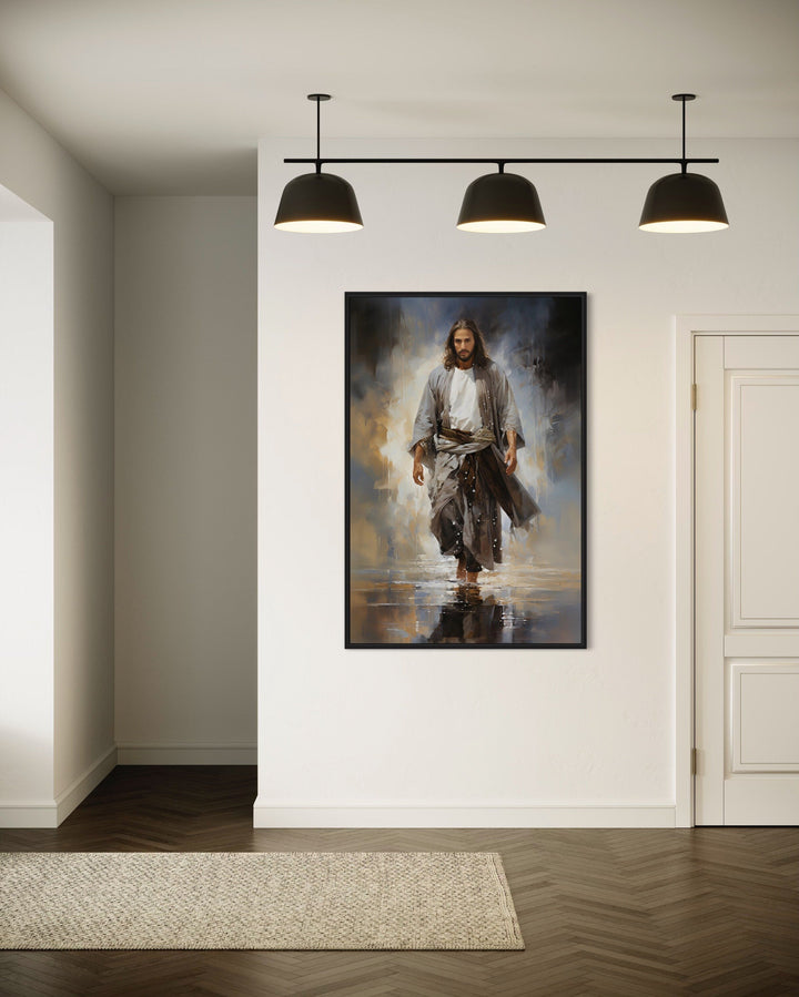 Jesus Walking on Water Modern Abstract Framed Canvas Wall Art