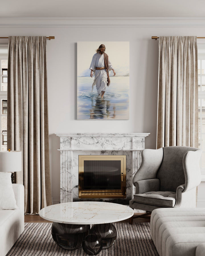 Jesus Walking on Water Watercolor Painting Framed Canvas Wall Art