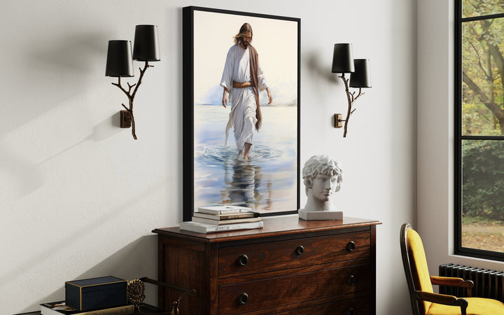 Jesus Walking on Water Watercolor Painting Framed Canvas Wall Art